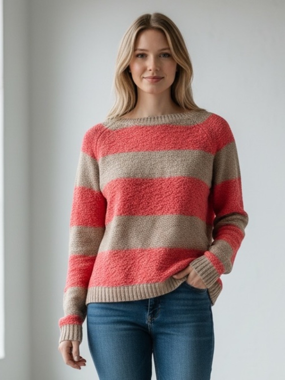 LC Lauren Conrad Pink Beige Striped Sweater XS Cozy Feminine Knit